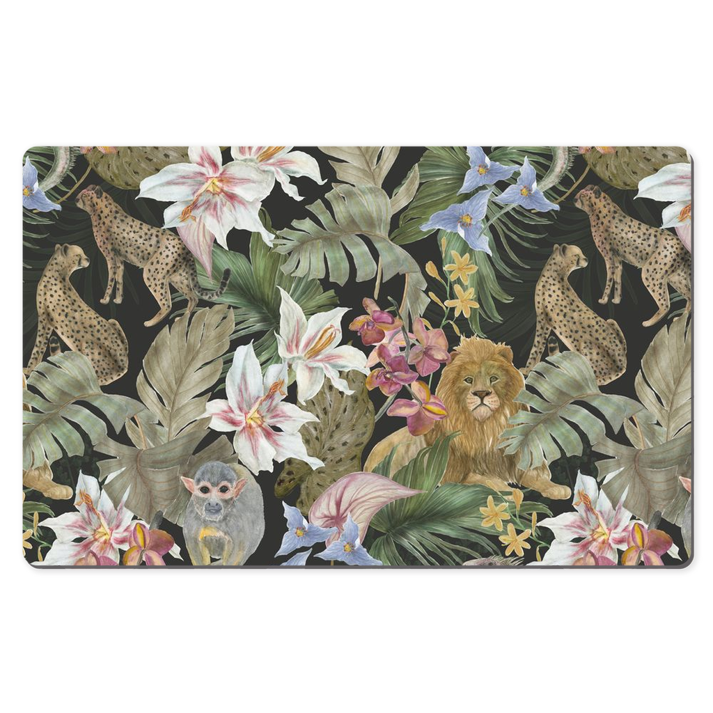 Dark Jungle Floral Desk Mat Watercolor Art