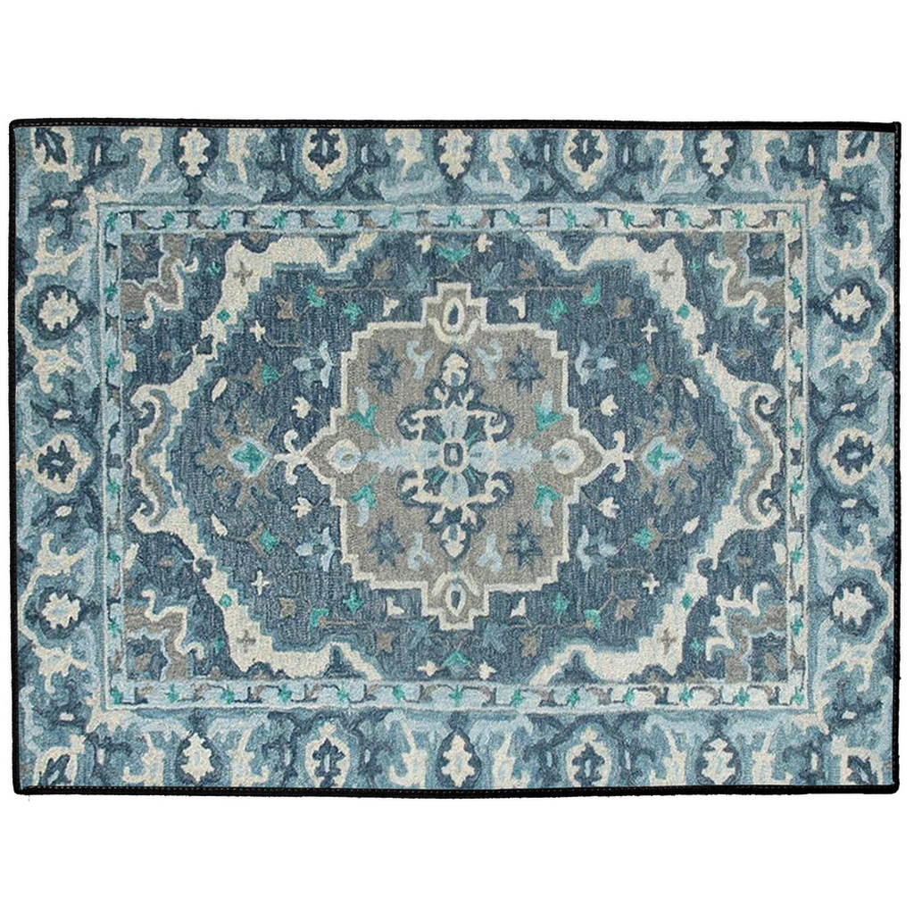 Qajar Persian Indoor/Outdoor Floor Mat Blue Gray