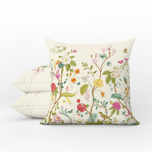 Chinoiserie Floral Outdoor Pillows Cream Multi