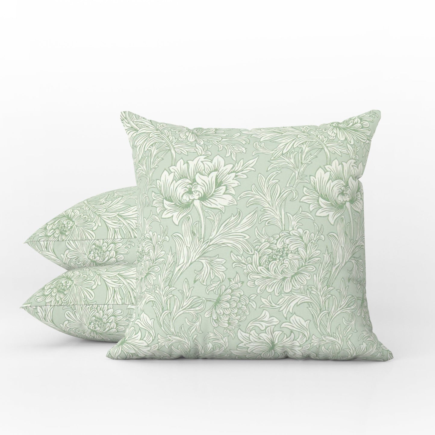 Chrysanthemum Outdoor Pillow William Morris Sage Green