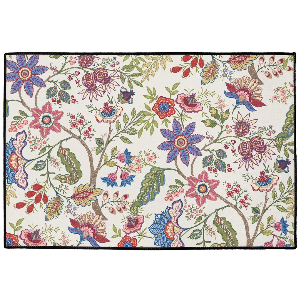 Mandalay Chintz Indoor/Outdoor Floor Mat Cream Green Pink Floral