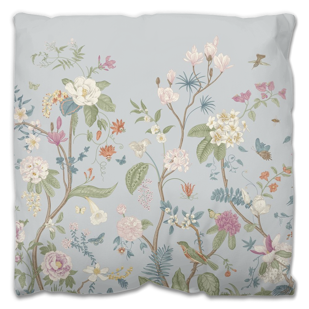 Chinoiserie Floral Outdoor Pillows Light Blue