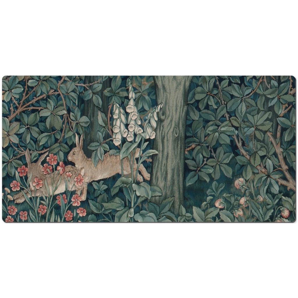 William Morris Desk Mat Green Forest Hares
