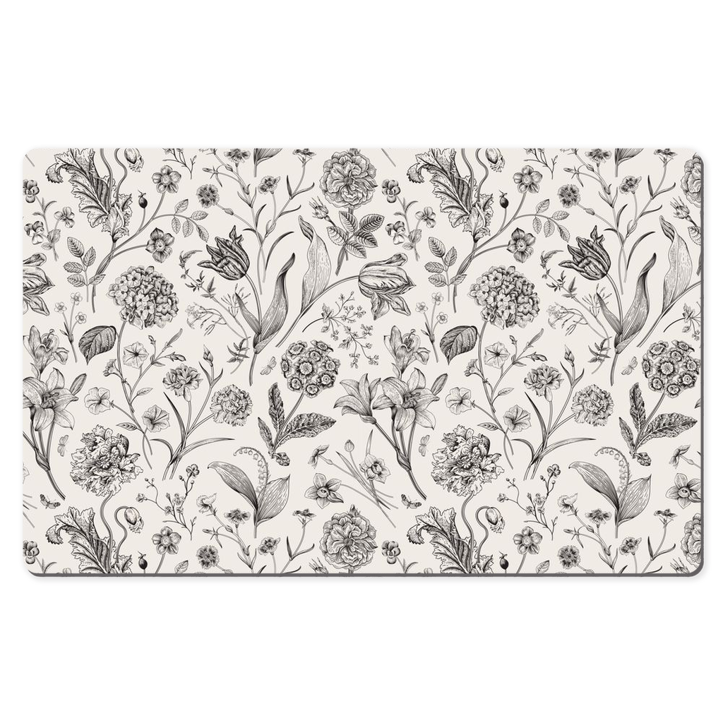 Elegant Flowers Desk Mat Black Floral Toile de Jouy