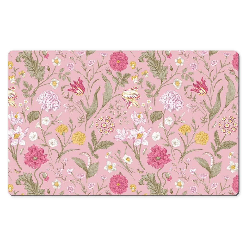 Pink Floral Desk Mat Cottage Garden Flowers