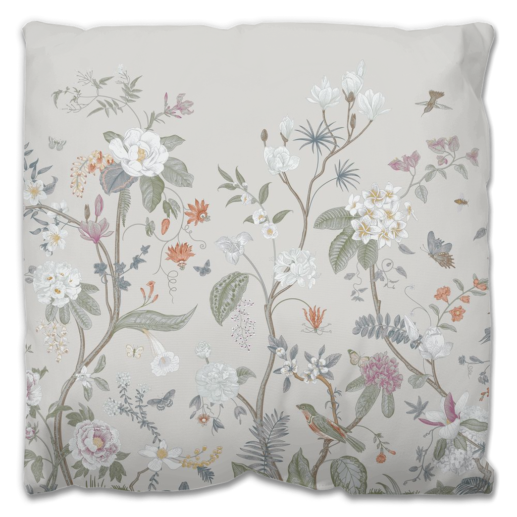 Chinoiserie Floral Outdoor Pillows Dove Grey