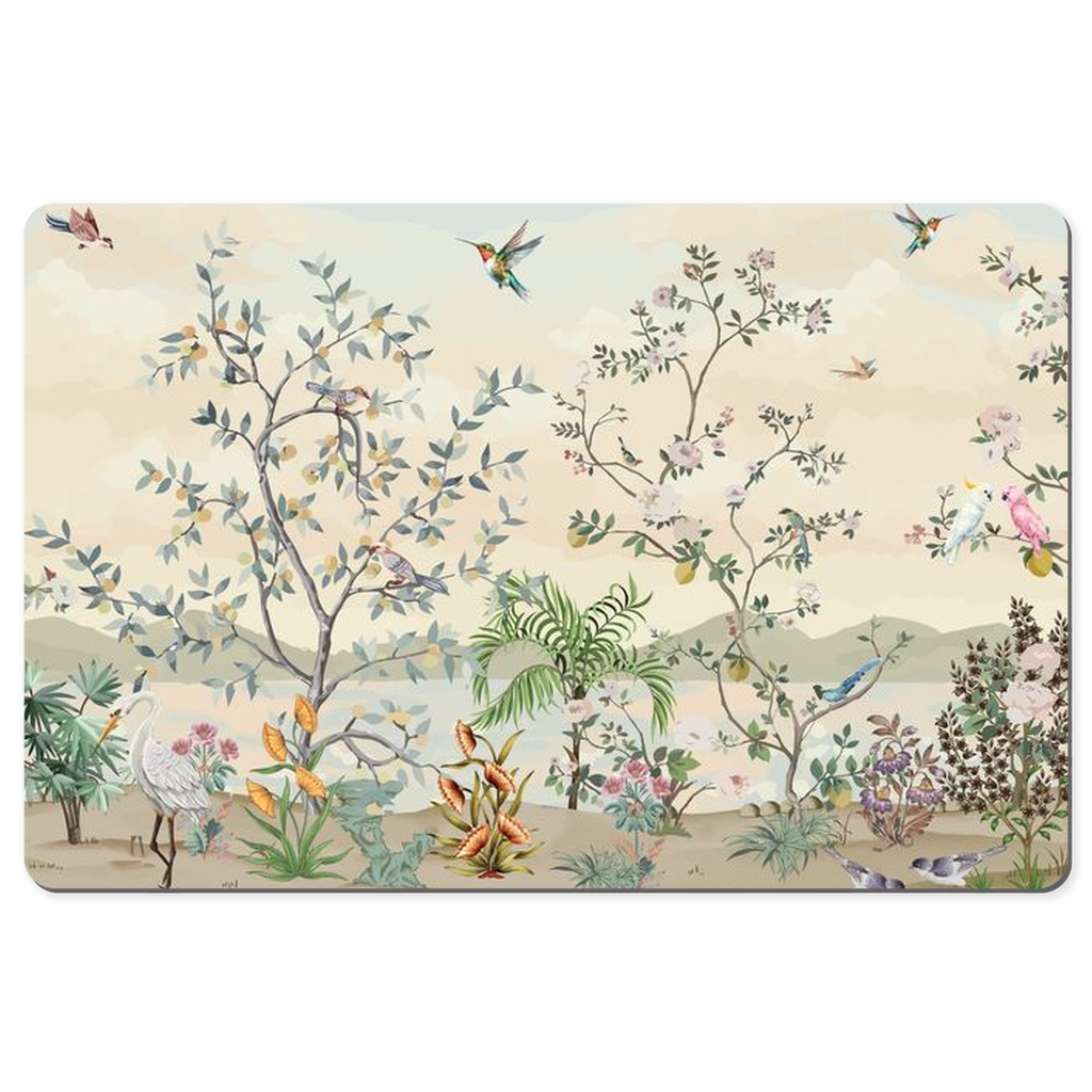 Chinoiserie Desk Mat Magical Sunrise Bird Garden