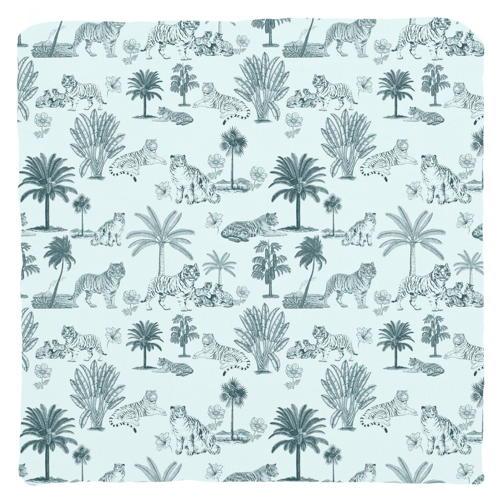 Chinoiserie Toile de Jouy Cotton Pillows Light Mint Aqua
