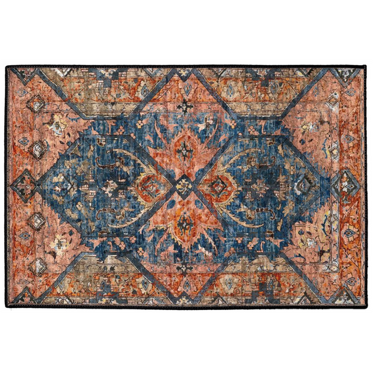 Khaju Persian Indoor/Outdoor Floor Mat Antique Blue Rust Red