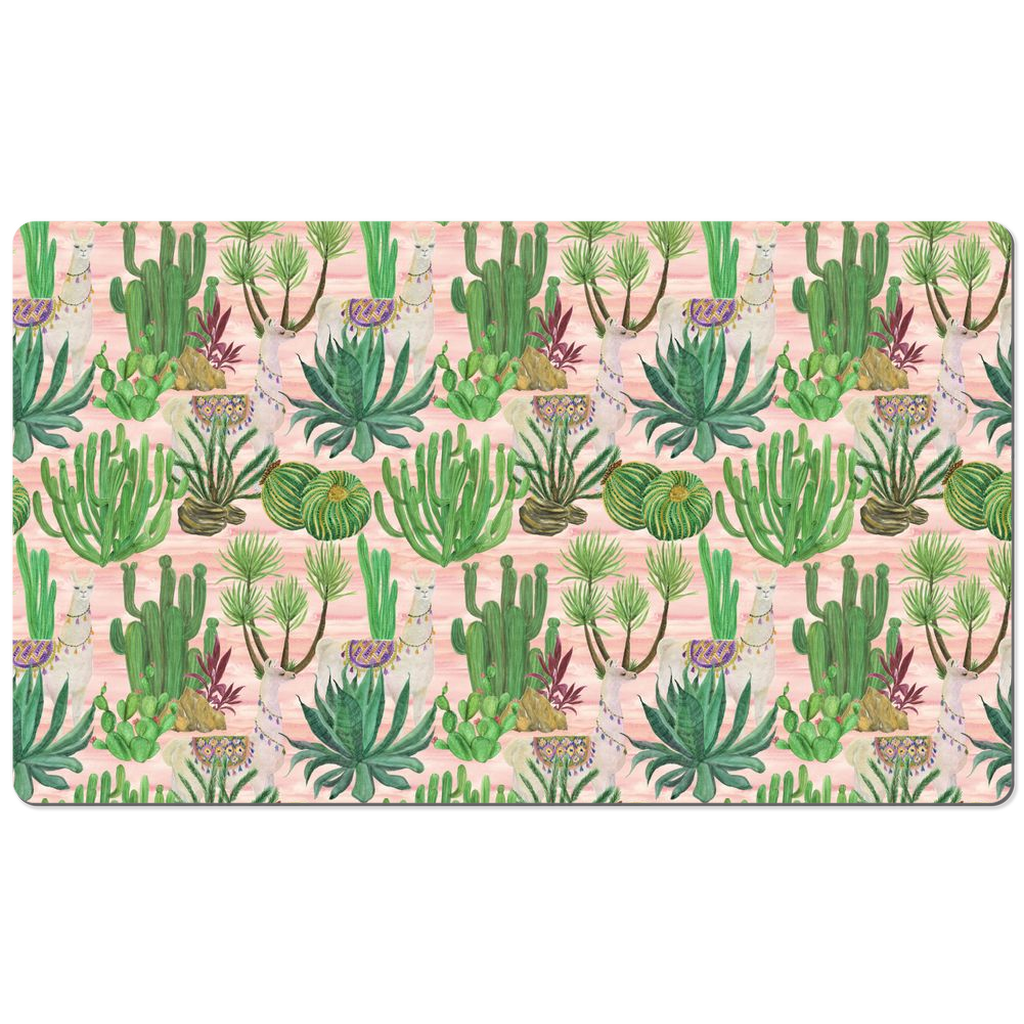 Llamas Cacti Desk Mat Pink Pattern