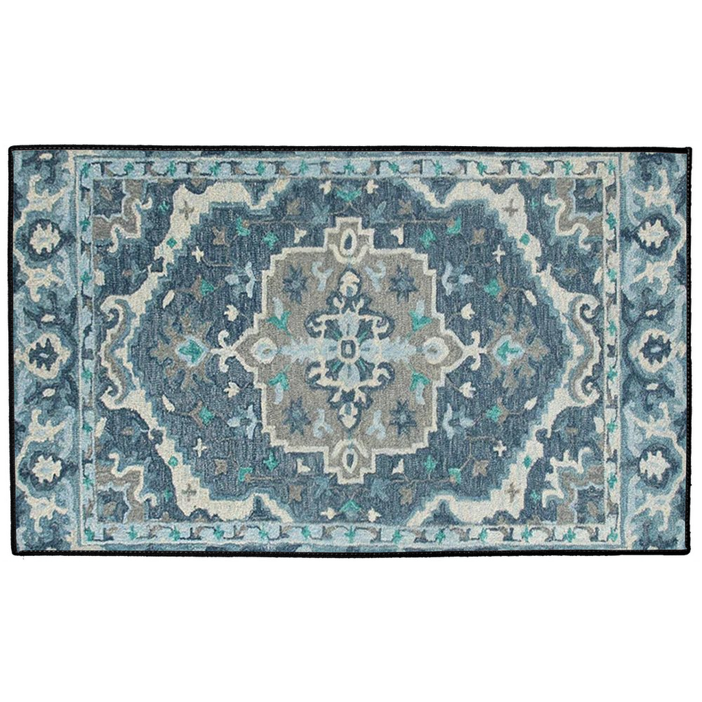 Qajar Persian Indoor/Outdoor Floor Mat Blue Gray