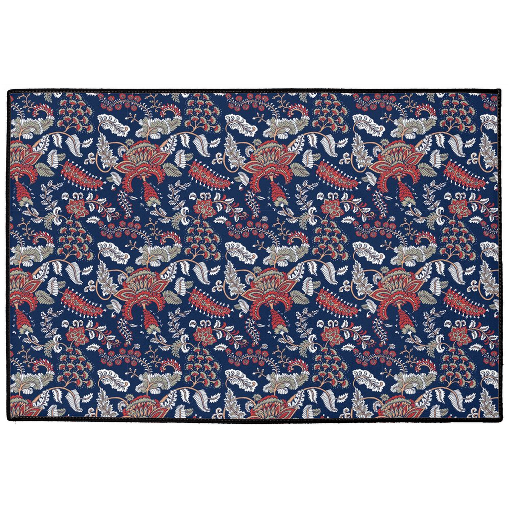 Blenheim Chintz Indoor/Outdoor Floor Mat Navy Blue Red