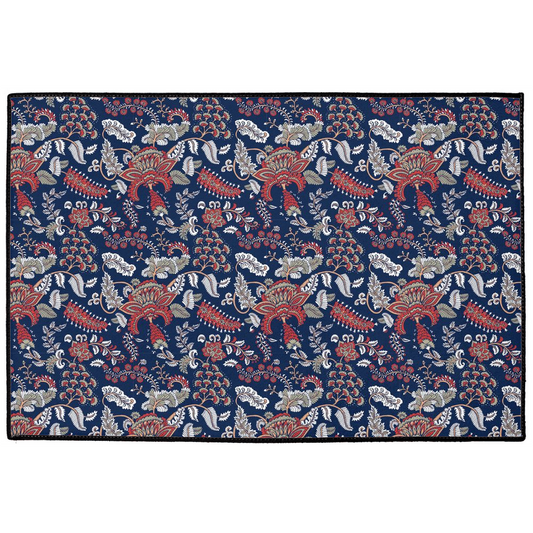 Blenheim Chintz Indoor/Outdoor Floor Mat Navy Blue Red