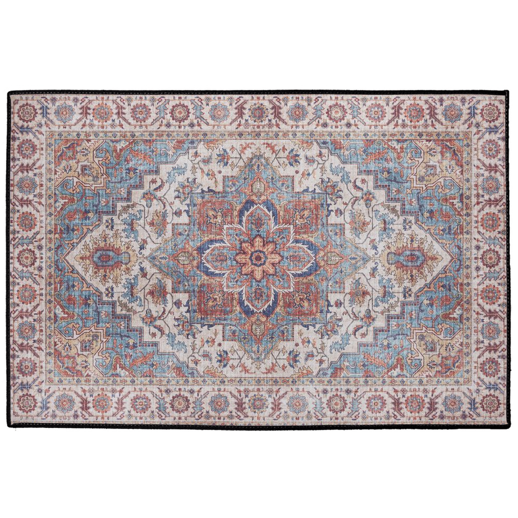 Arya Persian Indoor/Outdoor Floor Mat Antique Blue Brick Red