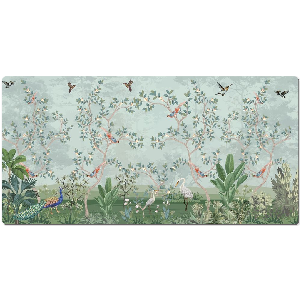 Chinoiserie Desk Mat Blue Bird Garden Botanical