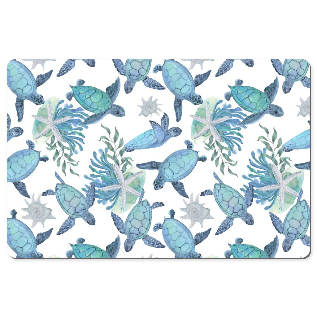 Sea Turtles Floral Desk Mat Watercolor Blue Art