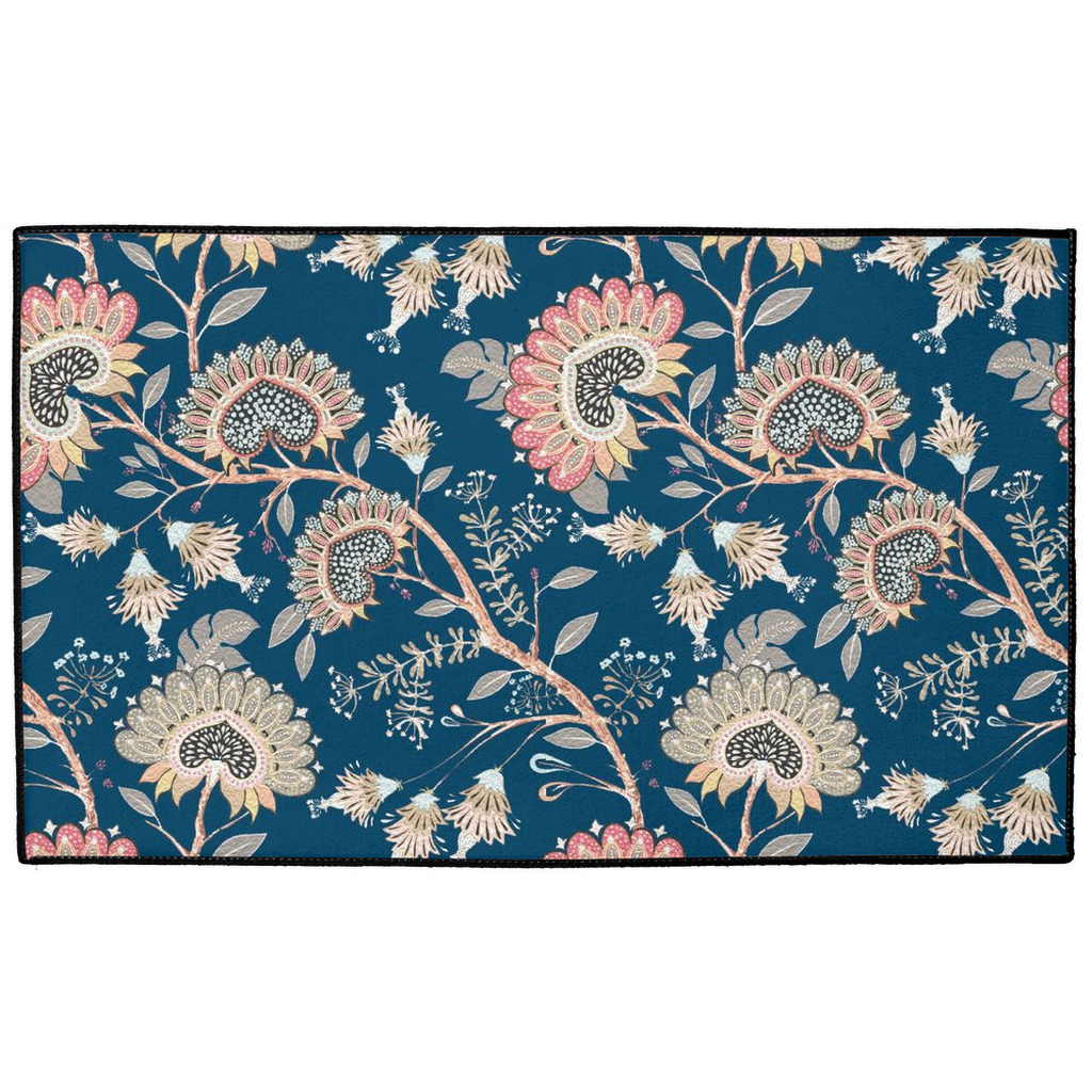 Grosvenor Chintz Indoor/Outdoor Floor Mat Blue Pink Floral