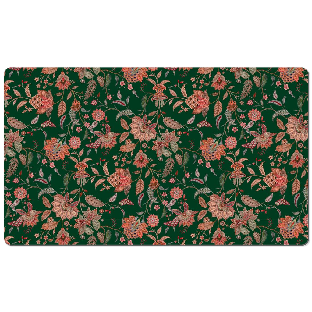 Kashmir Chintz Desk Mat Dark Forest Green Pink Floral