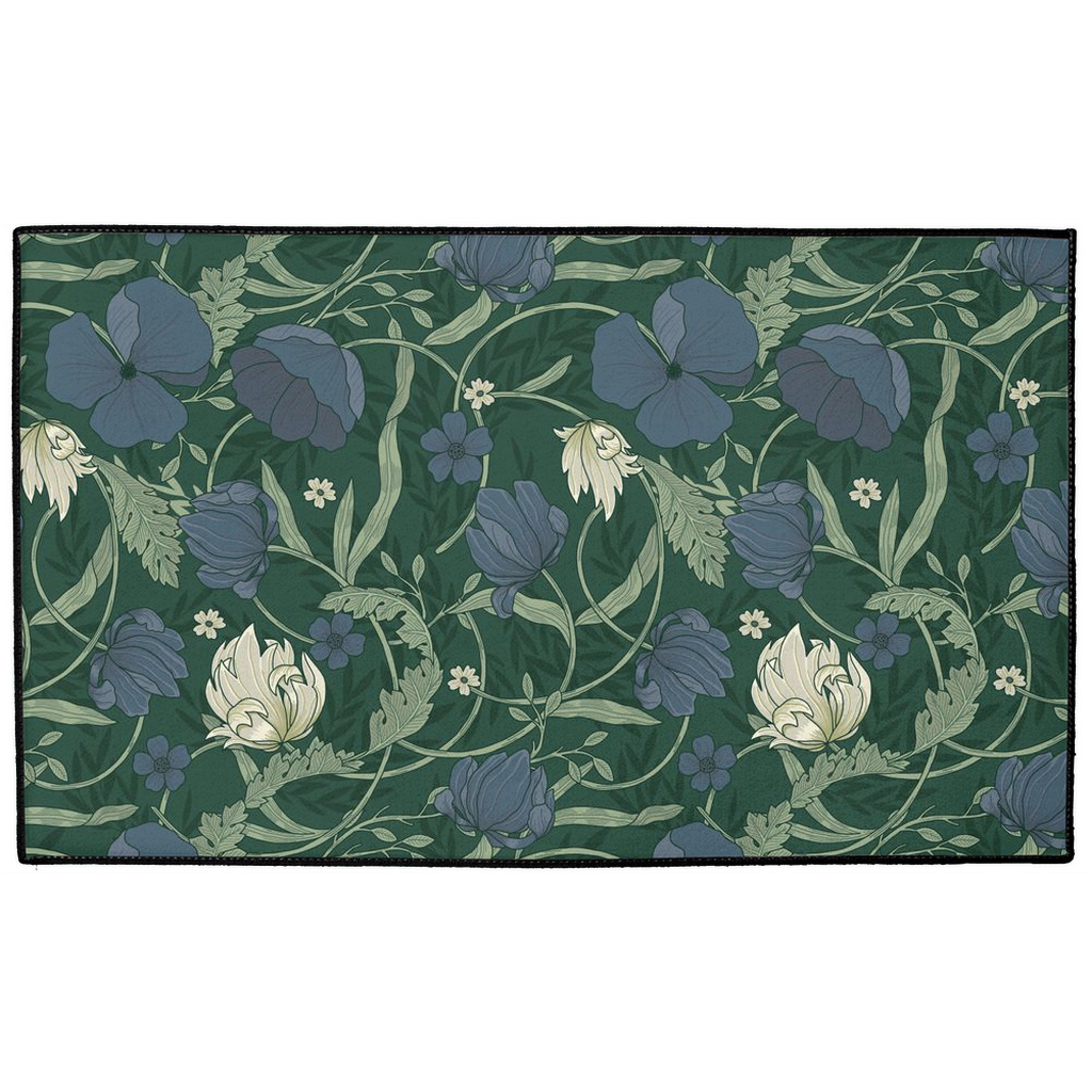 Poppy Indoor/Outdoor Floor Mat William Morris Dark Green Blue