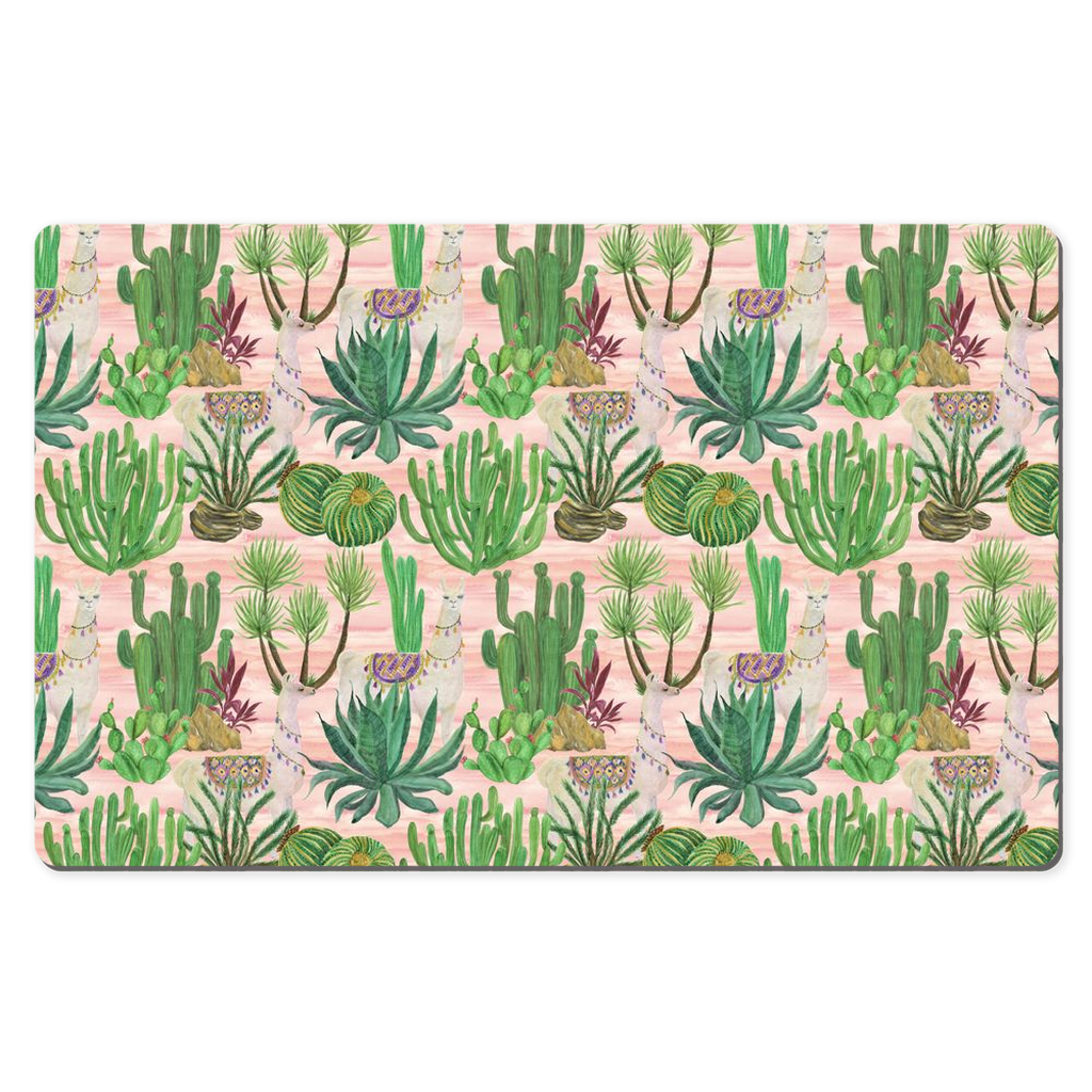 Llamas Cacti Desk Mat Pink Pattern