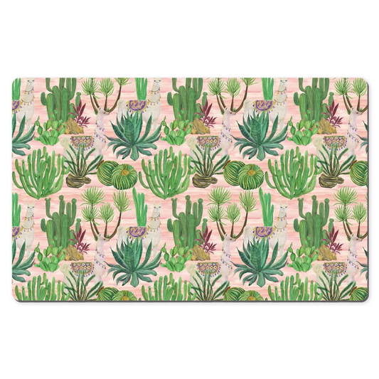 Llamas Cacti Desk Mat Pink Pattern