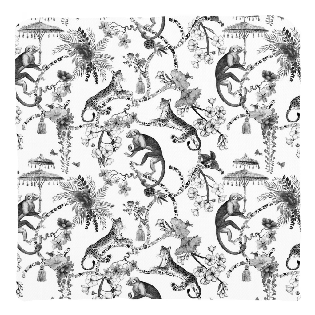 Chinoiserie Monkey Cotton Pillows Black Toile de Jouy