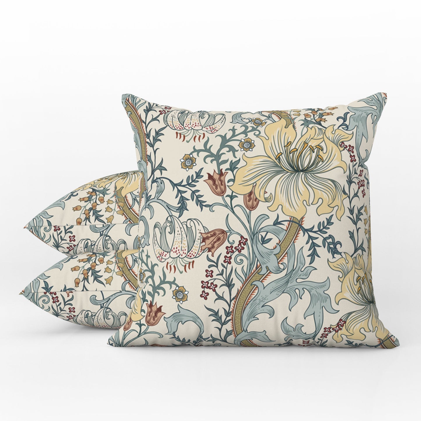 Enchanted Golden Lily Outdoor Pillow William Morris Blue Cream