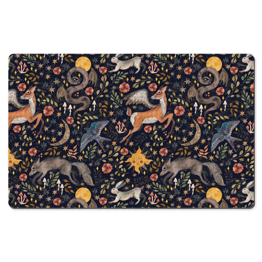 Magical Woodland Desk Mat Black Botanical