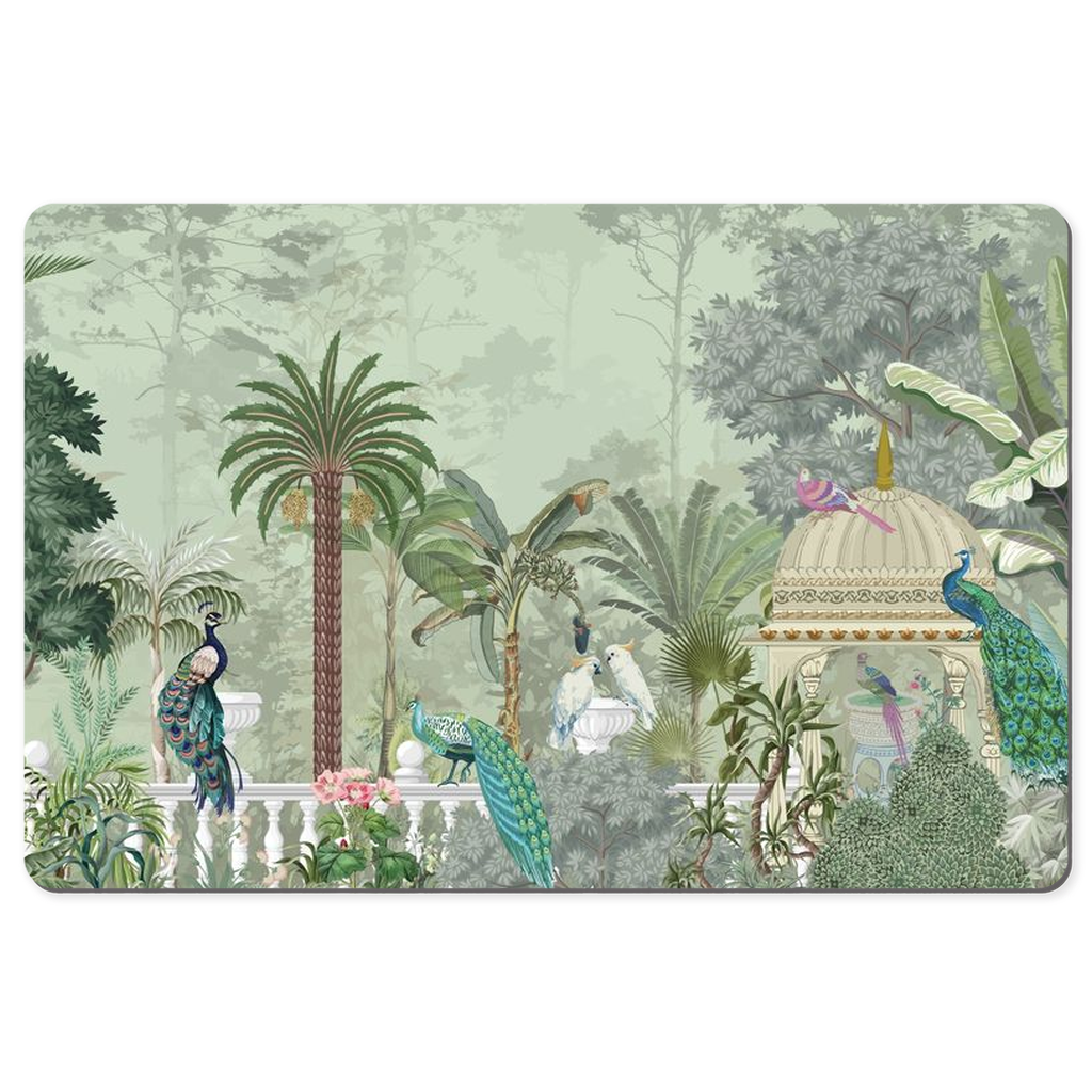 Chinoiserie Desk Mat Sage Green Peacock Botanical