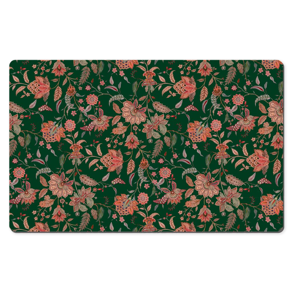 Kashmir Chintz Desk Mat Dark Forest Green Pink Floral