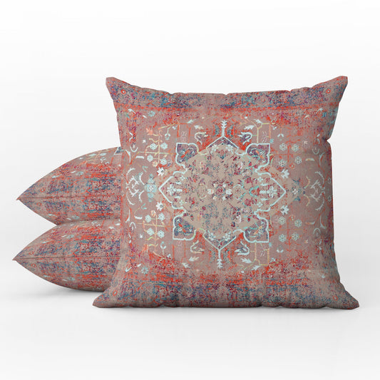 Kayra Persian Outdoor Pillows Faded Red Blue