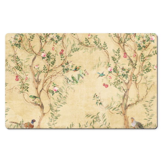 Chinoiserie Desk Mat Magical Bird Garden Cream Rose