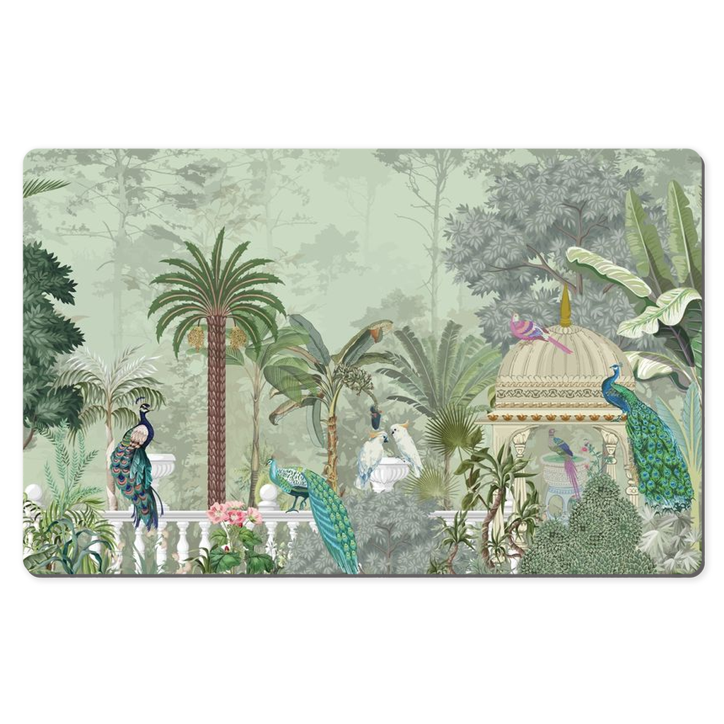 Chinoiserie Desk Mat Sage Green Peacock Botanical