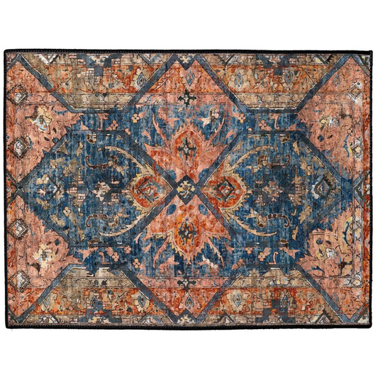 Khaju Persian Indoor/Outdoor Floor Mat Antique Blue Rust Red