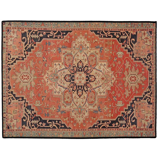 Heriz Serapi Persian Indoor/Outdoor Floor Mat Antique Brick Red Black