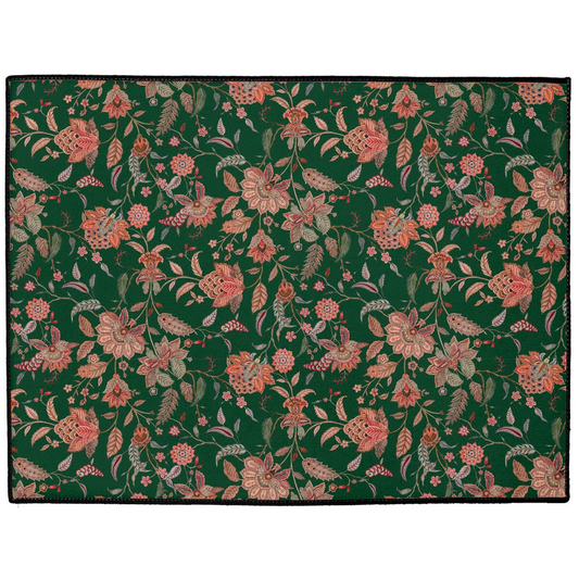 Kashmir Chintz Indoor/Outdoor Floor Mat Dark Green Pink Floral