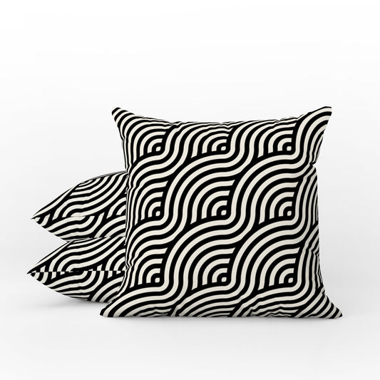 Abstract Geometric Wave Outdoor Pillows Black & White