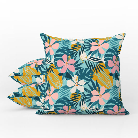 Hawaiian Outdoor Pillows Tropical Aqua Pink
