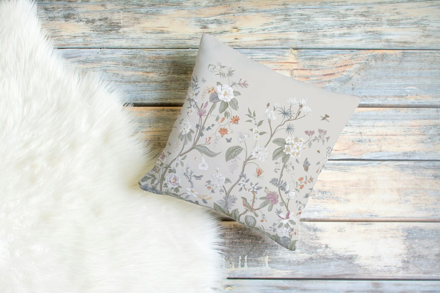 Chinoiserie Floral Outdoor Pillows Dove Grey