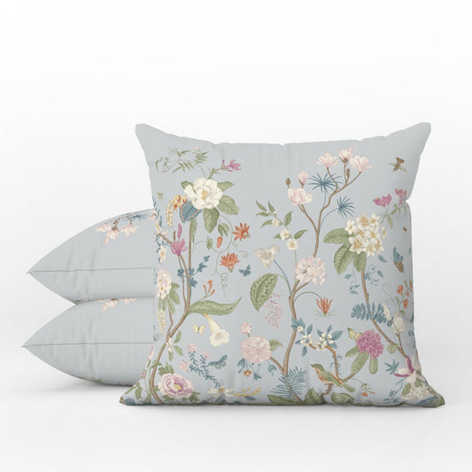 Chinoiserie Floral Outdoor Pillows Light Blue