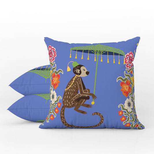 Kuta Outdoor Pillows Chinoiserie Indigo Chinese Monkey