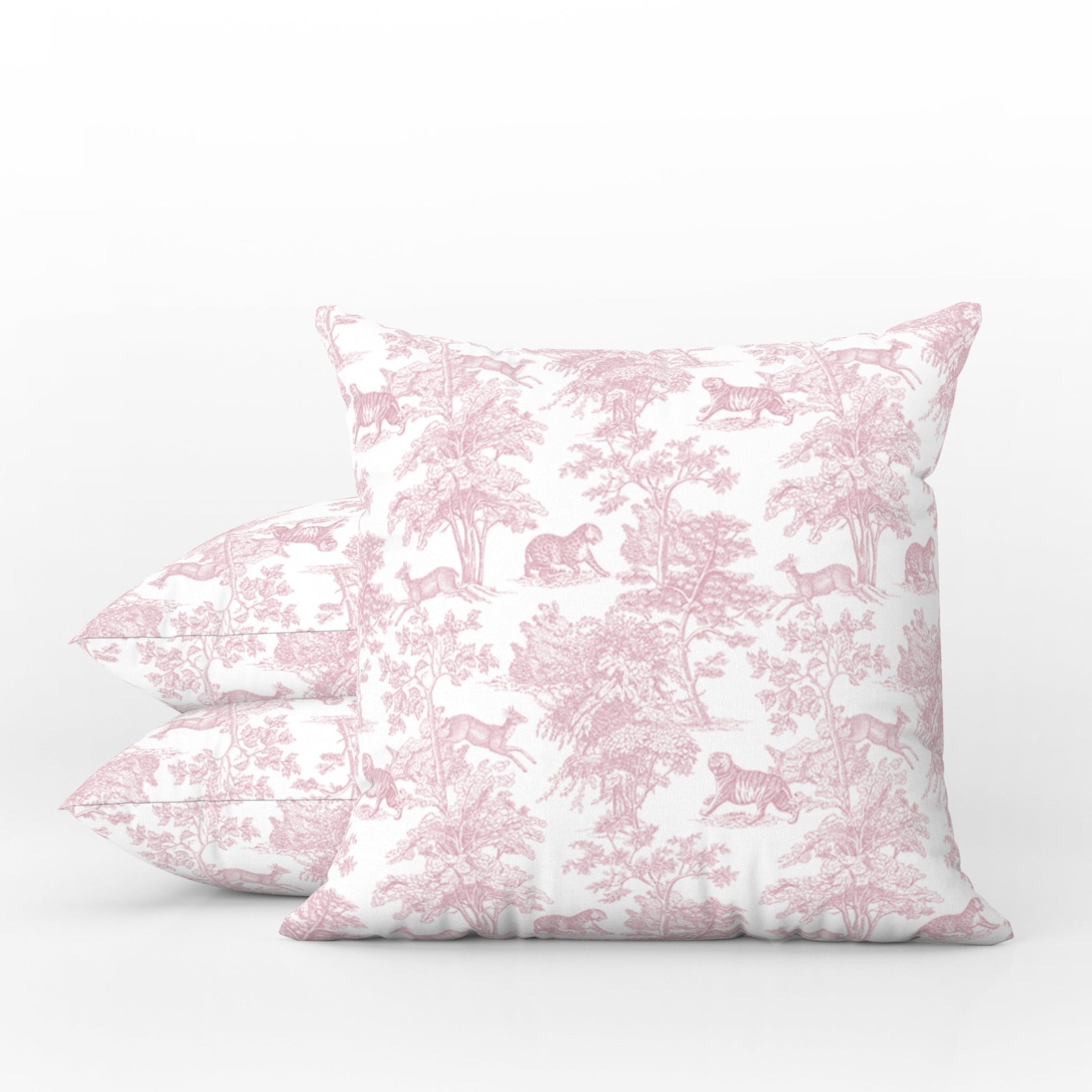 Tiger Forest Outdoor Pillows Chinoiserie Pink Toile Tarragonia