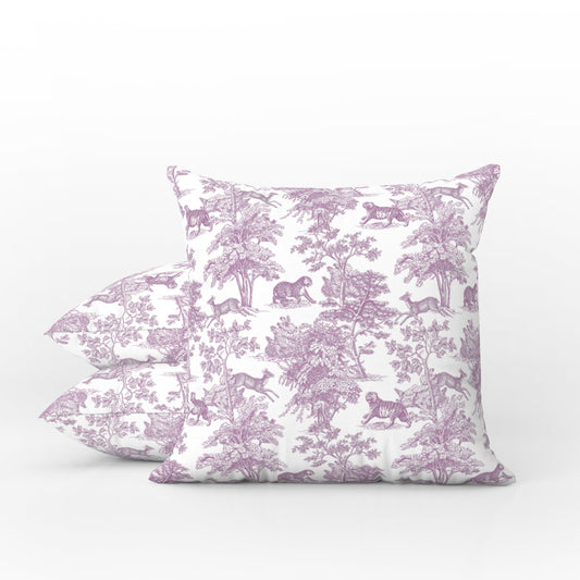 Tiger Forest Outdoor Pillows Chinoiserie Lilac Blush Toile