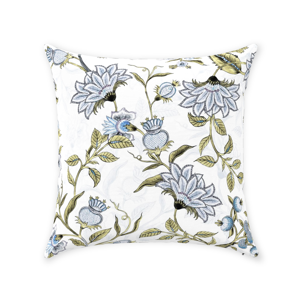 Margot Chintz Cotton Pillow Cover White Blue Floral