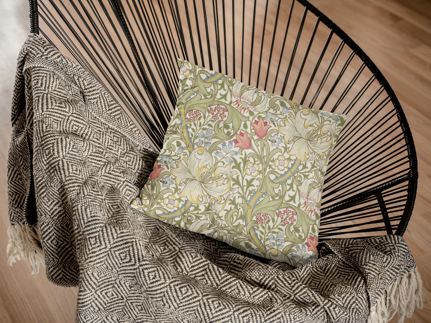 Golden Lily Outdoor Pillows William Morris Green & Red