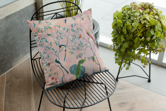 Chinoiserie Birds Outdoor Pillows Pink Blush Floral