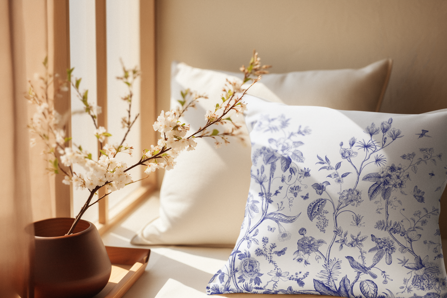Chinoiserie Fresco Outdoor Pillows Blue & White Floral