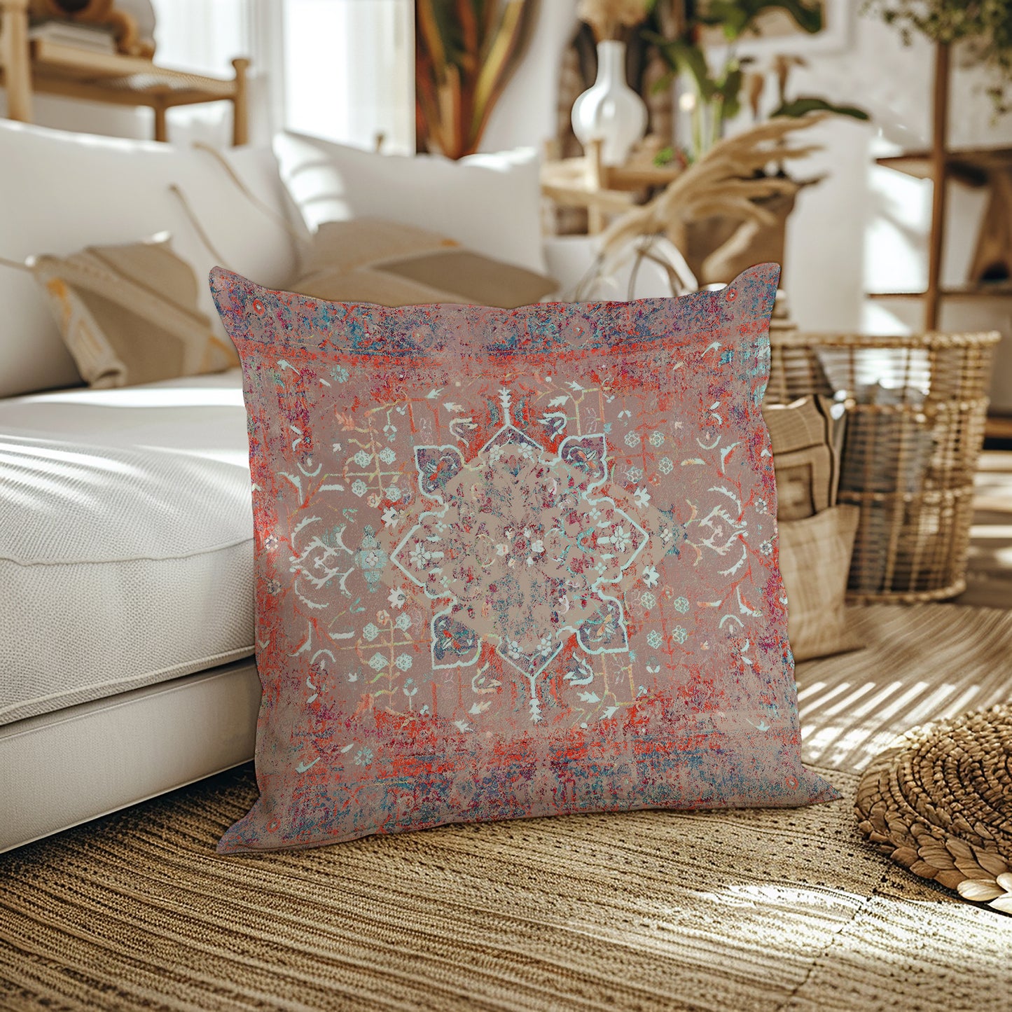 Kayra Persian Outdoor Pillows Faded Red Blue