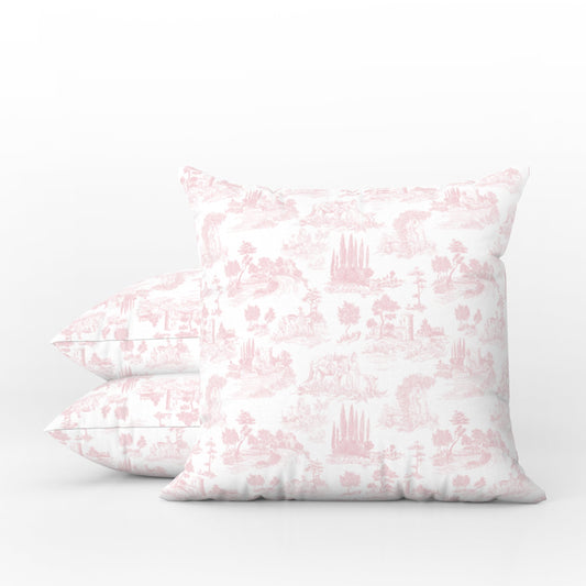 Toile de Jouy Outdoor Pillows Vintage Soft Pink