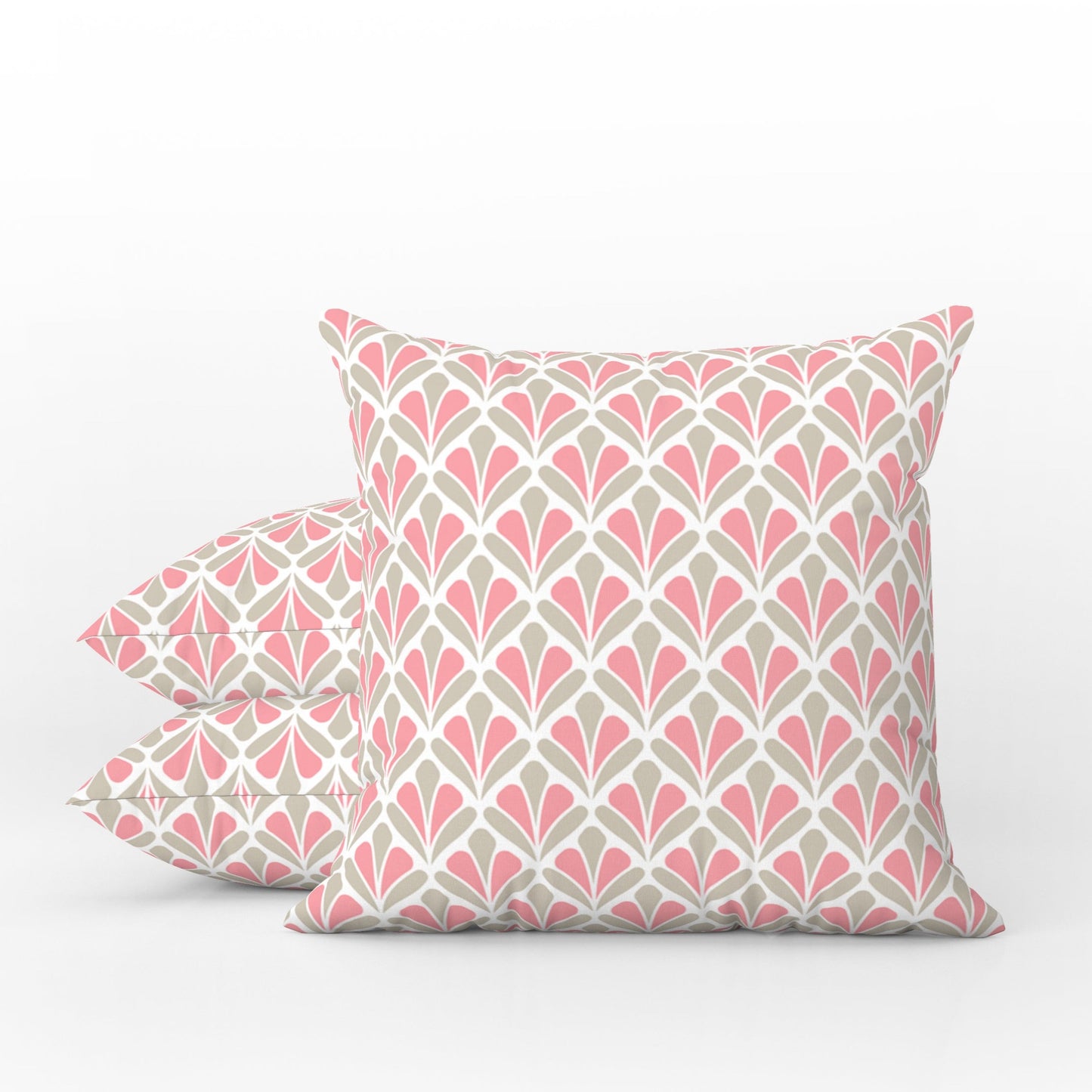Retro Floral Outdoor Pillows Pink Ecru